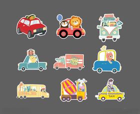 卡通车动物手举牌