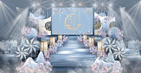 蓝色新中式婚礼主舞台