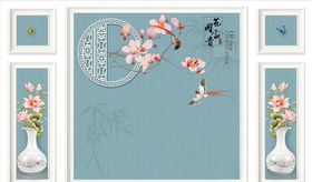 花鸟画花瓶背景墙