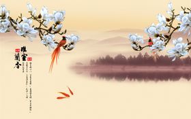 玉兰花电视背景墙