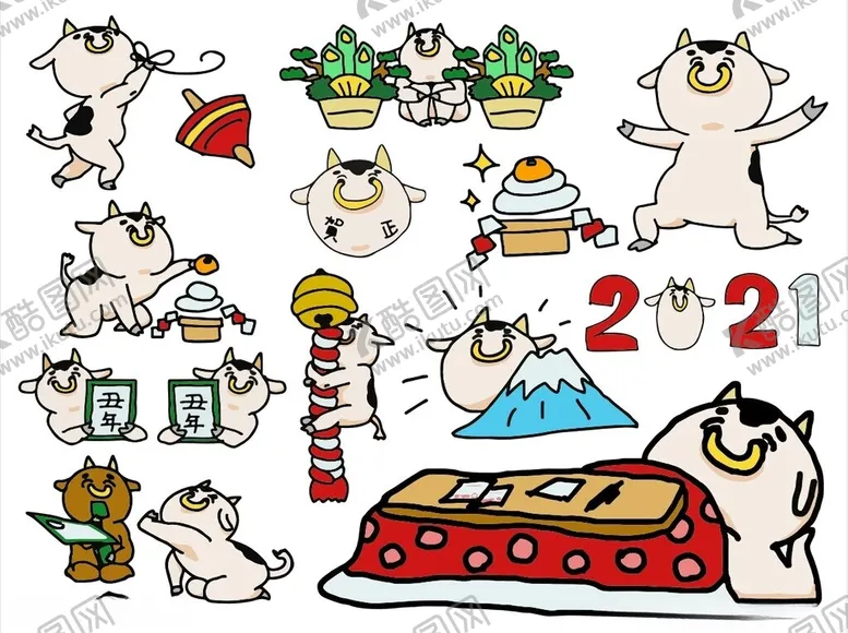 编号：89694706291953073788【酷图网】源文件下载-奶牛不同情绪状态的组合图片