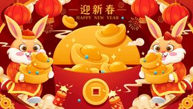 2023年春节新年兔子兔年海报