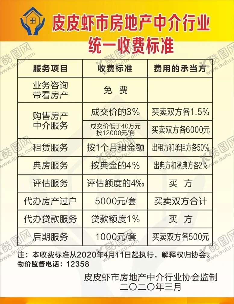 编号：23805307020204117995【酷图网】源文件下载-房地产中介行业统一收费标准