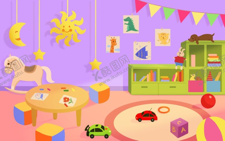 编号：79137002190401598904【酷图网】源文件下载-幼儿园教室内部场景插画