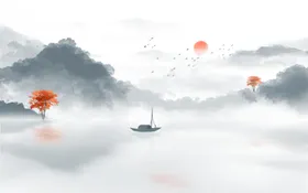 新中式山水背景墙