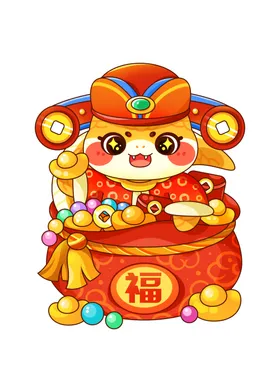 蛇年插画2025手绘春节财神