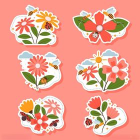 可爱花卉贴纸图案集合