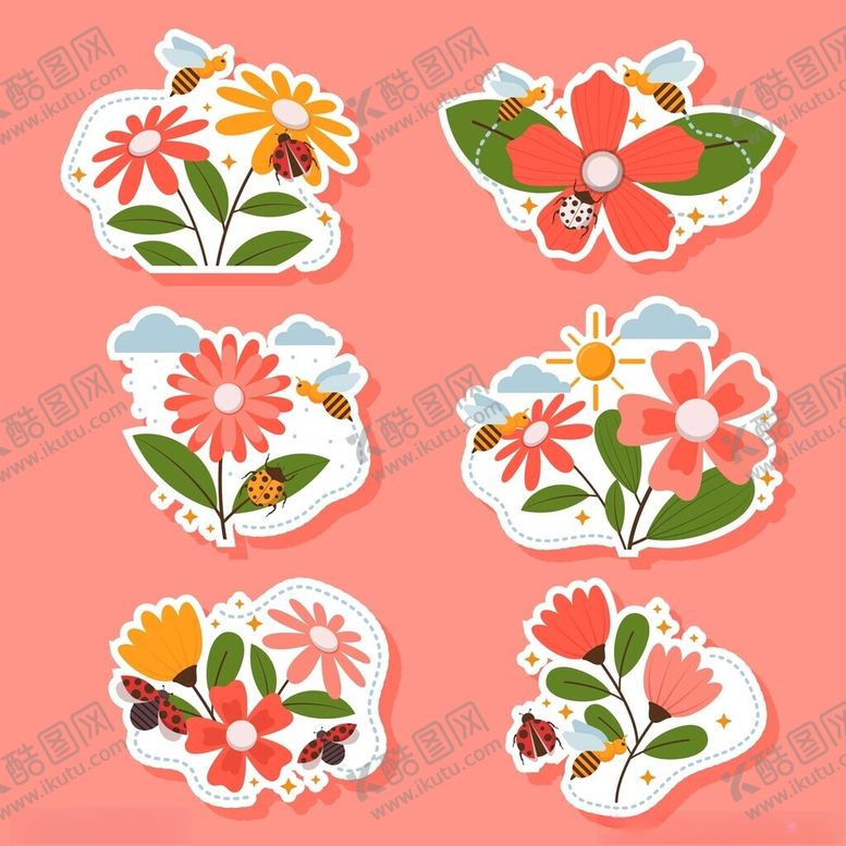 编号：49554511182118306589【酷图网】源文件下载-可爱花卉贴纸图案集合