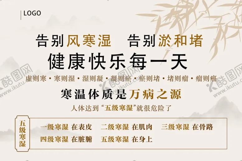 理疗养生海报中式背景山水背景告别风湿寒