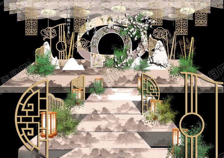 编号：15192312271600358027【酷图网】源文件下载-中式婚礼舞台