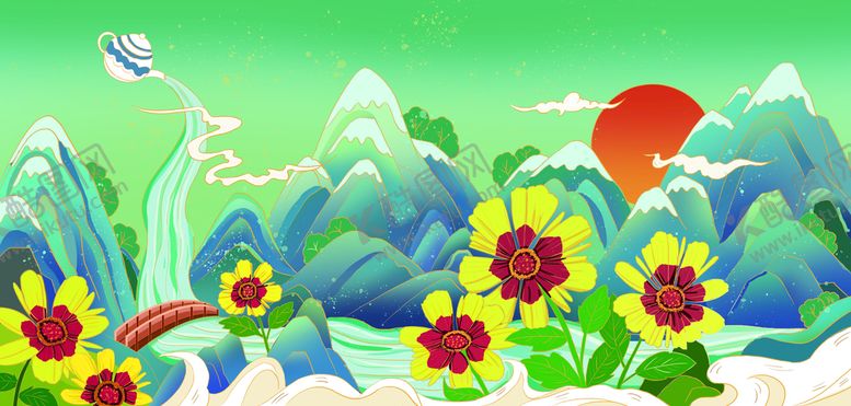 编号：46189710041949482986【酷图网】源文件下载-国潮花鸟山水画