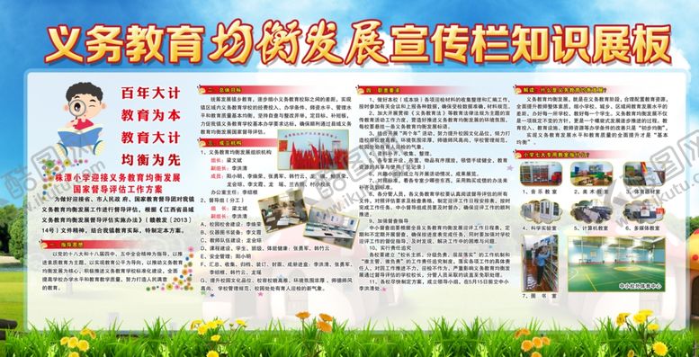 编号：76367409210751316522【酷图网】源文件下载-义务教育均衡发展宣传展板设计图