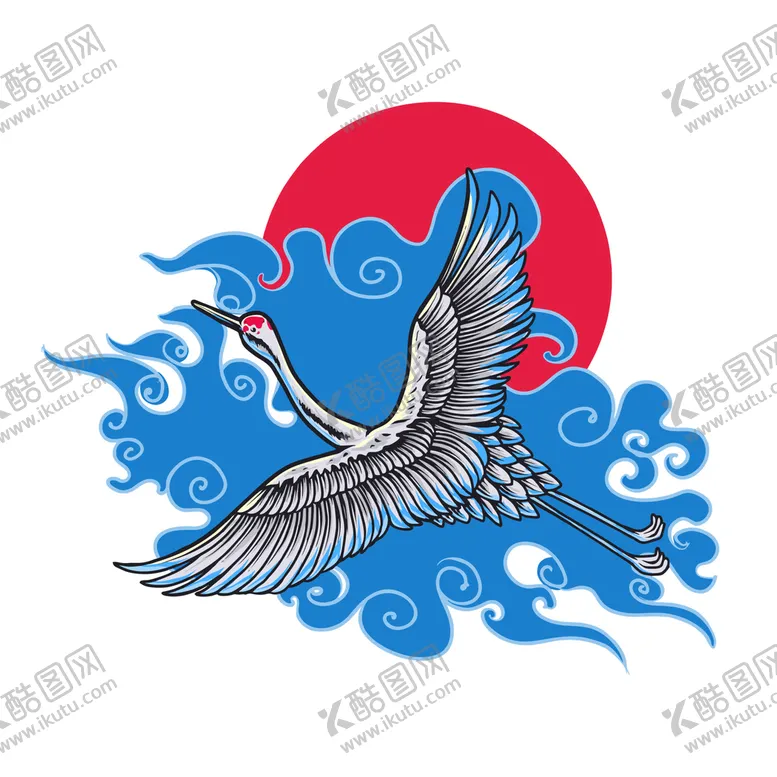 编号：27984609200128553759【酷图网】源文件下载-仙鹤云彩插画
