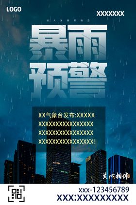 编号：29751609241707479085【酷图网】源文件下载-暴雨预警谨慎出行宣传海报