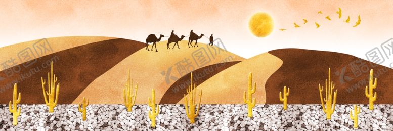 编号：16741210032056071425【酷图网】源文件下载-水彩沙漠风景装饰床头画