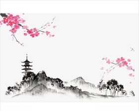 梅花山水画雪梅花素材