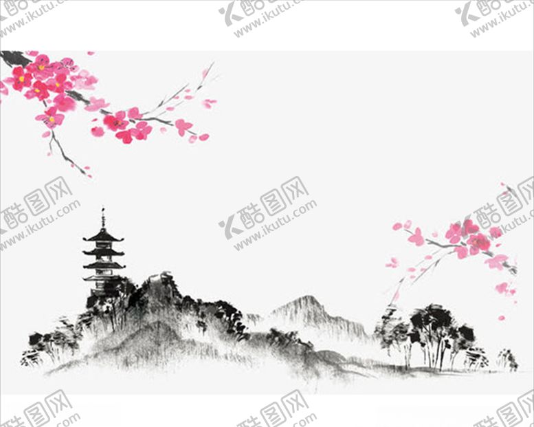 编号：91992209222315344537【酷图网】源文件下载-梅花山水画雪梅花素材