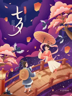 七夕海报浪漫钜惠展板