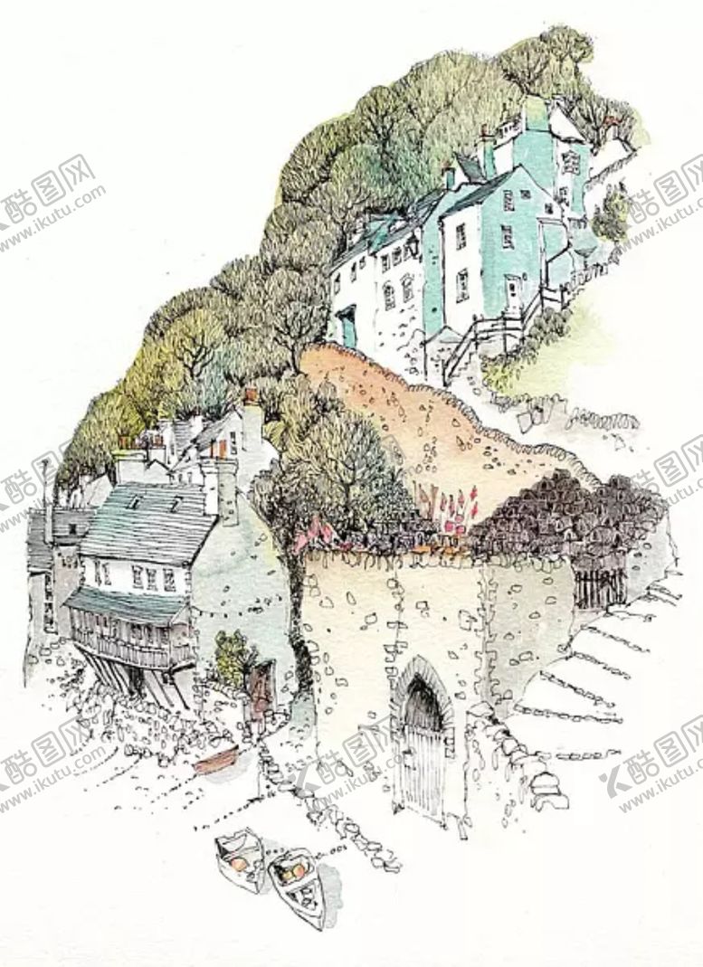 编号：95034010302049278083【酷图网】源文件下载-水彩建筑插画