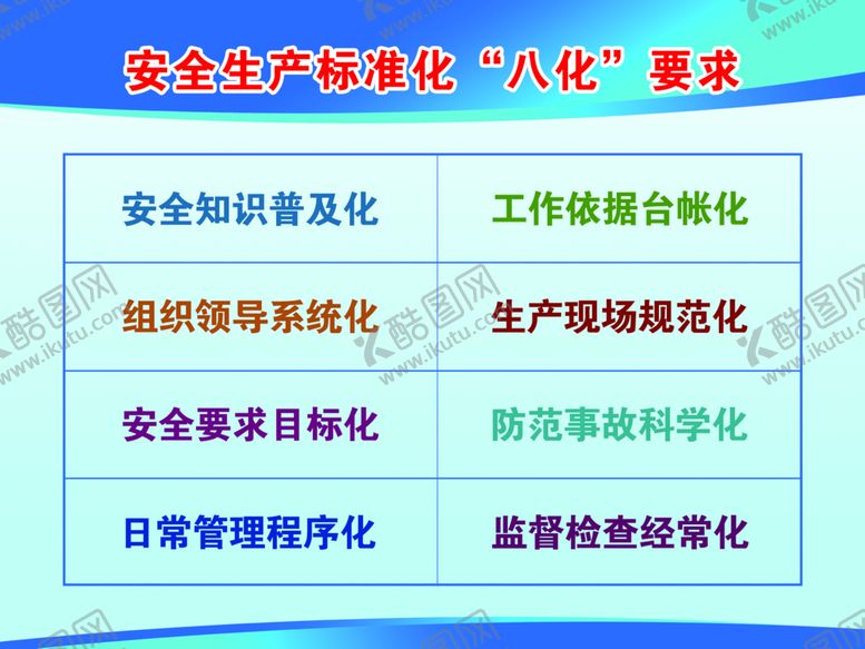 编号：82319010040125400736【酷图网】源文件下载-安全生产标准八化要求