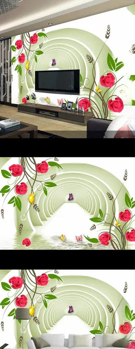 现代立体白色花卉电视背景墙