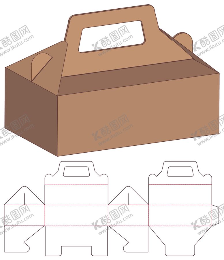 编号：60263109211342489055【酷图网】源文件下载-手提外卖包装盒刀模图
