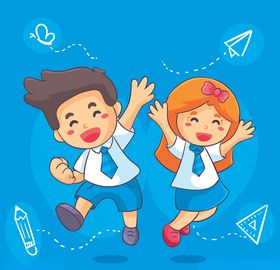 学生开心上学卡通矢量图