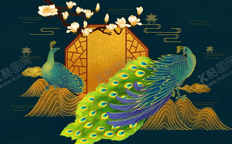 编号：61472705012310464638【酷图网】源文件下载-中式奢华孔雀背景墙