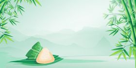 端午清新绿色插画卡通竹子背景