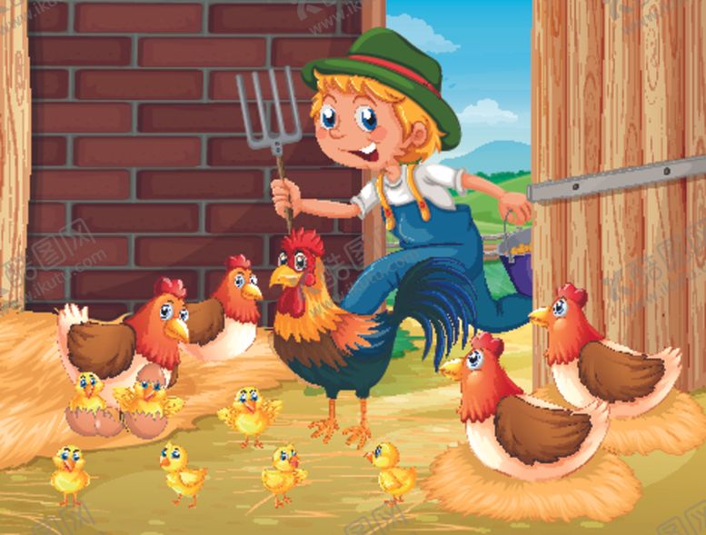 编号：24319509240539375109【酷图网】源文件下载-卡通鸡和儿童