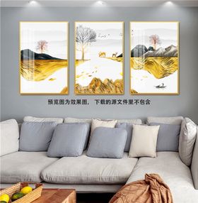 发财树麋鹿湖泊挂画装饰画