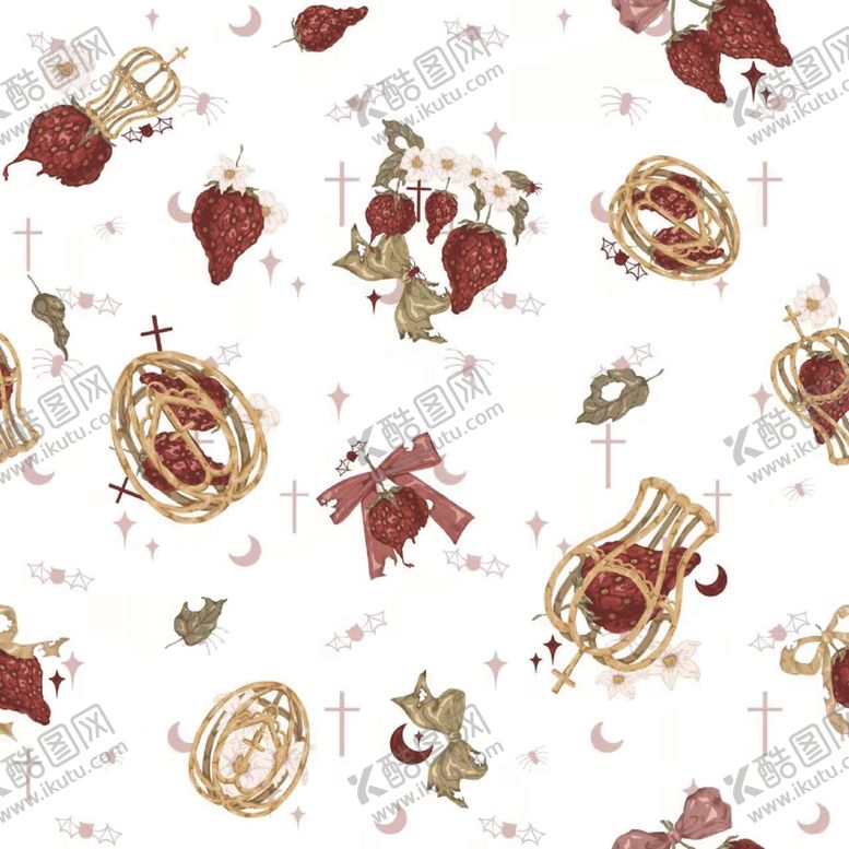 编号：26589304020135212822【酷图网】源文件下载-甜美草莓珠宝印花图案