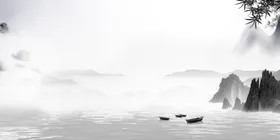 中国风背景素材工笔画山水画展板画