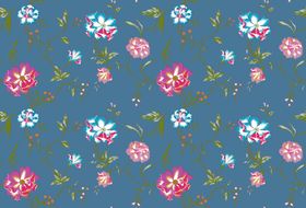 蓝色花卉水彩画装饰图案