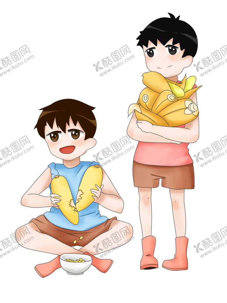 编号：76432509282144258612【酷图网】源文件下载-男孩摘玉米