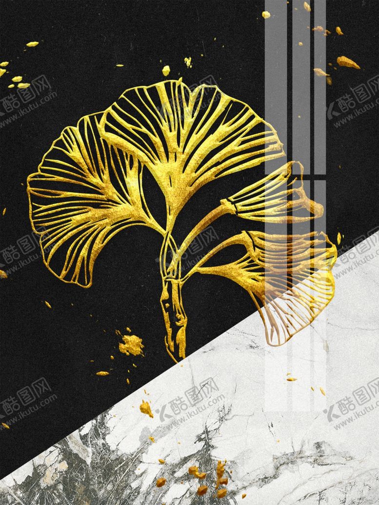 编号：24530709280601353932【酷图网】源文件下载-新中式轻奢抽象树叶装饰画