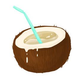 手绘卡通小男孩喝椰子