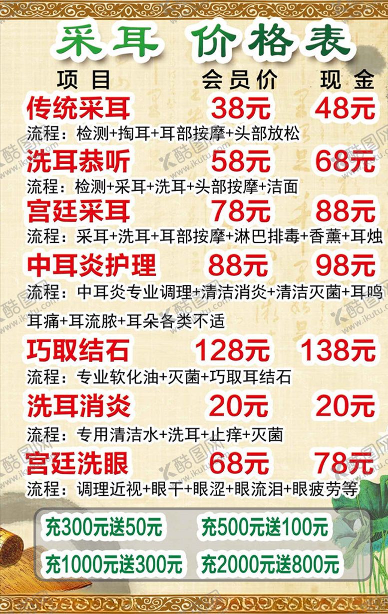 编号：65335105101001196031【酷图网】源文件下载-采耳价格表