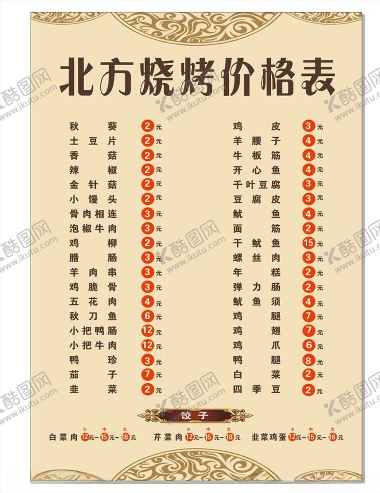 编号：33305209121143318626【酷图网】源文件下载-烧烤价目表