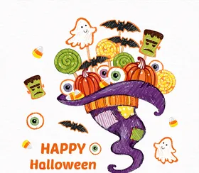 彩绘巫师帽里的万圣节糖果