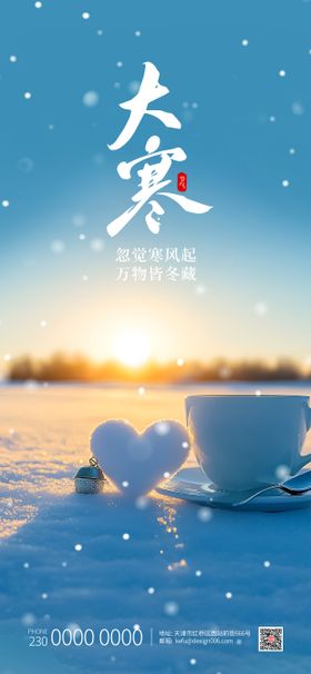 大寒24节气夕阳宣传海报