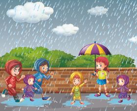 卡通雨季儿童