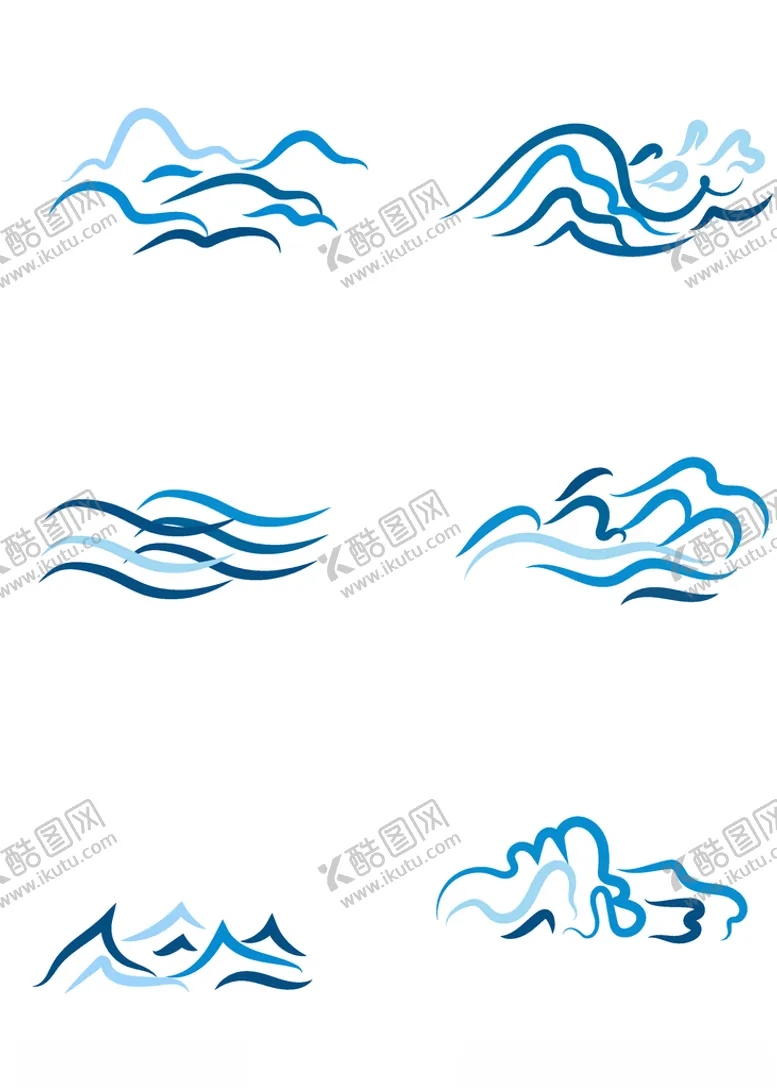 编号：32589006232225135125【酷图网】源文件下载-蓝色手绘海浪浪花矢量素材