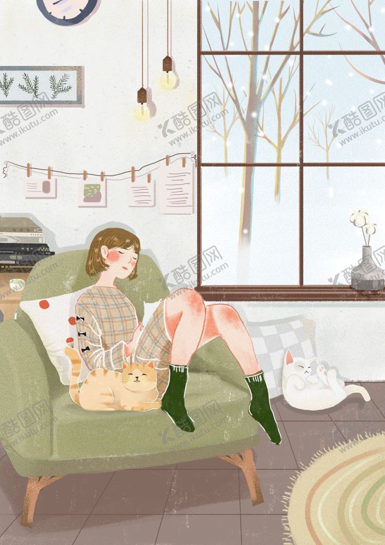 编号：70618109280721384329【酷图网】源文件下载-少女人物清新插画卡通背景素材