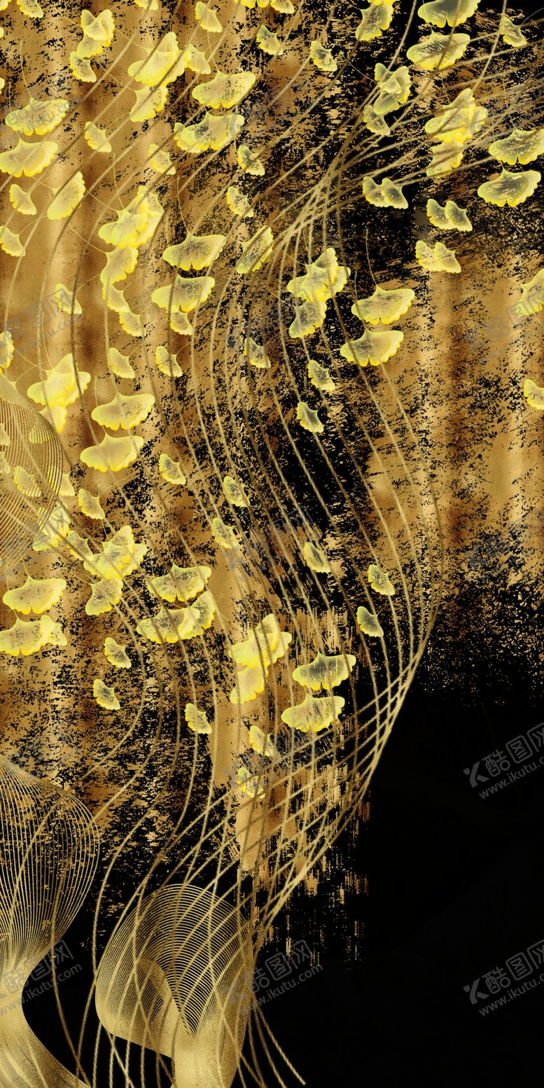 编号：54327110030207404324【酷图网】源文件下载-金箔银杏叶玄关装饰画