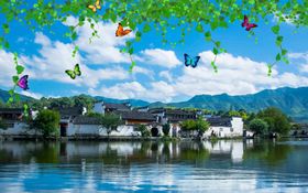 现代简约装饰银杏发财中式山水晶钻画