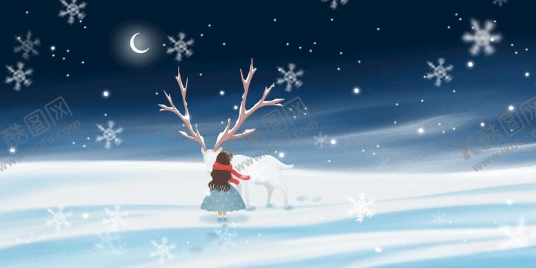 编号：94459411212200226057【酷图网】源文件下载-雪夜驯鹿的梦幻冬日景象