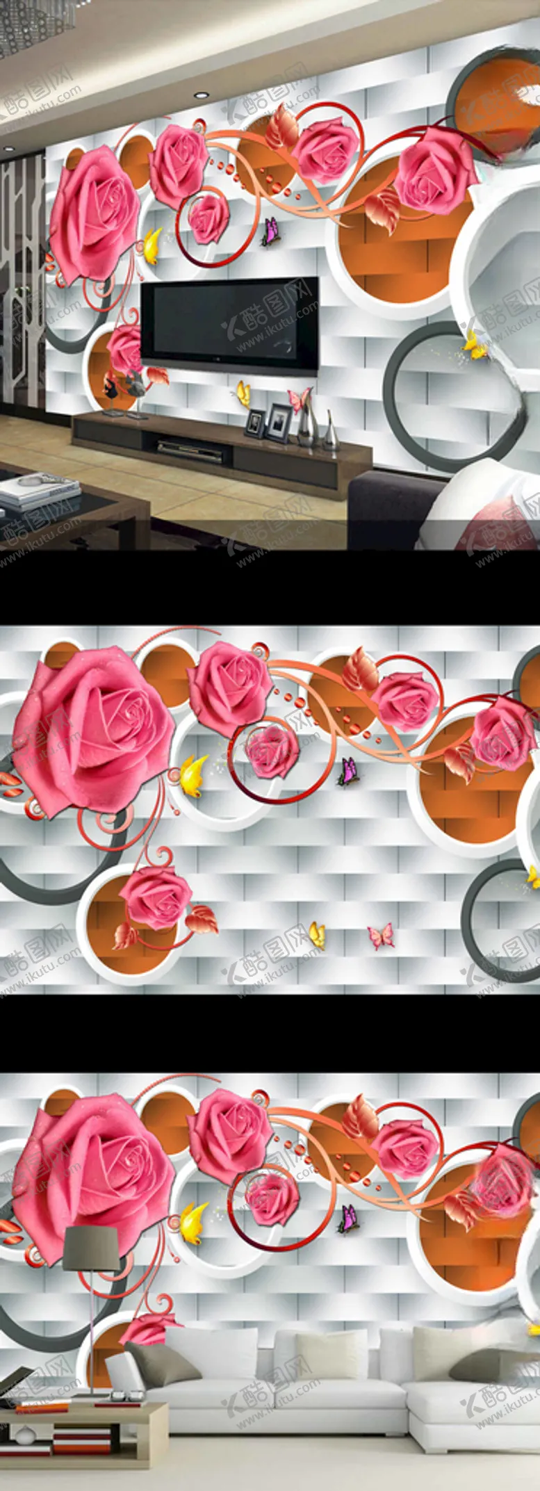 编号：64468609142106353988【酷图网】源文件下载-现代简约时尚花卉电视背景墙