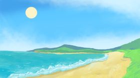 卡通海洋沙滩天空海岛背景