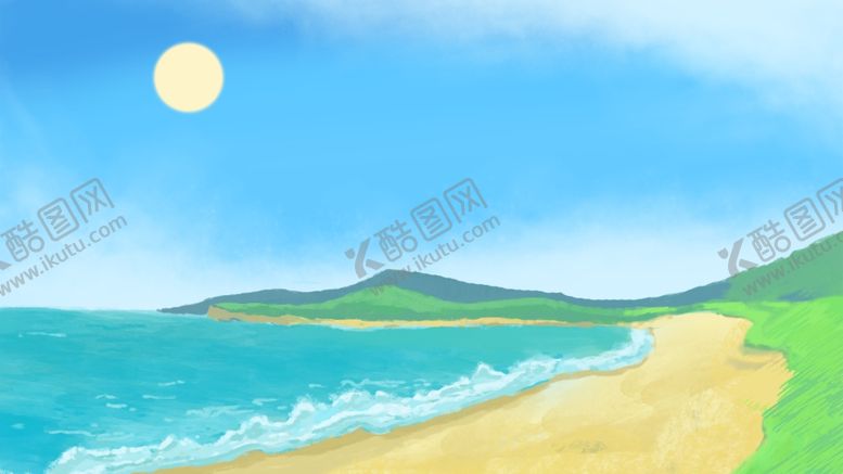 编号：29205606282328271618【酷图网】源文件下载-卡通海洋沙滩天空海岛背景